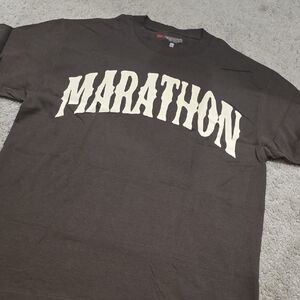 The Marathon Clothing Dark Brown VINTAGE ARCH Tee with Cream Print. Size LARGE.